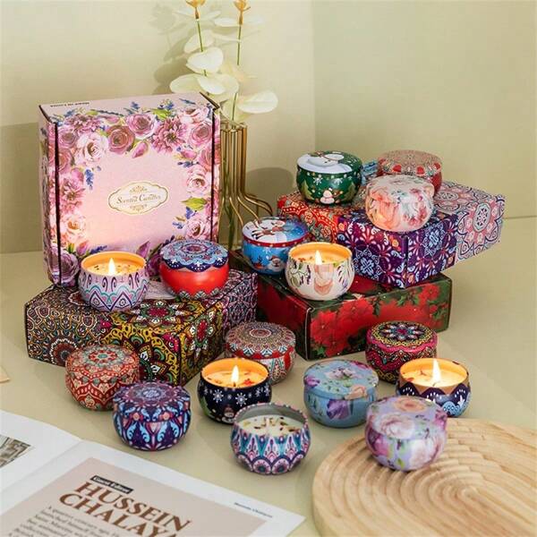 Conjunto de velas perfumadas para presente, 1/4 peças, velas de aromaterapia para mulheres, copos de vela de soja caseiros, velas de flores para casamentos e decorações de feriados, presente perfeito para família e amigos, latas de velas de aromaterapia para aniversário, viagem para o Dia dos Namorados ou Dia das Mães, caixa de presente de aromaterapia