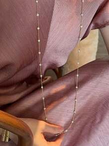 1 件金色不锈钢 18K 镀层链条配人造珍珠长项链，优雅奢华风格，适合日常佩戴 - 金色 - 查看 2