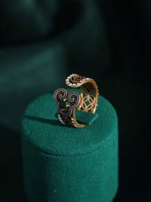 1 Stück verstellbarer Kupferring im Retro-Stil, 18k vergoldet, Luxus-Accessoire mit Vintage-Gefühl, Naturstein- und Perlen-Dekor, passend für Frauen, Hochzeits-/Jahrestags-Geschenk