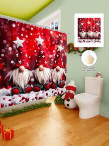 1/2/3/4 Pieces Three Christmas Gnomes Pattern Digital Printed Waterproof Shower Curtain, Bathroom Set, Bathroom Non-Slip Mat, Toilet U-Mat, Toilet Cover, Comes With 12 Hooks And 1 Shower Globe, Perfect Christmas Gift For Yourself And Your Family, Multiple Sizes Available! Home Bathroom Decor Fall Decor Bathroom Accessories Back To School