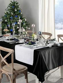 1 件 145*180cm/145*260cm 黑色/酒红色/紫色矩形桌布，亮缎桌布，光滑布艺桌布，适用于婚宴、派对活动、生日庆祝餐桌装饰 - 彩色 - 查看 3