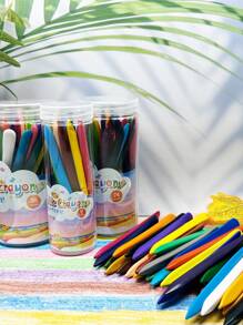 36pcs Plastic Crayons, Easy To Use, Mess-Free, Can Be Washed With Water, Smooth And For Kids, Triangle Shaped, 36 Colors - Multicolor - View 2