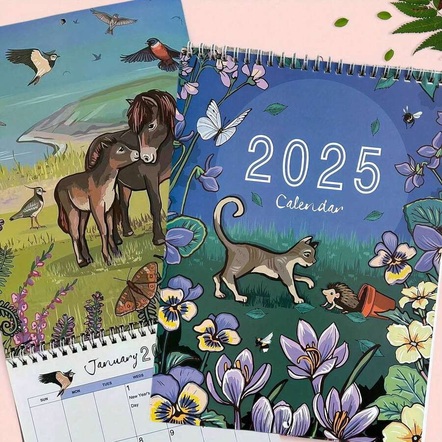 1pc 2025 Animal Oil Painting Illustration Wall Calendar, Artistic Style