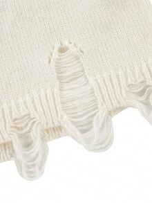 女士休闲街头风格宽松破洞毛衣、长袖上衣 - 杏色 - 查看 10