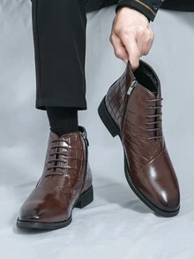 Giày bốt Oxford nam Derby, Giày bốt cao cổ có họa tiết chắp vá nổi cho nam, Giày bốt thường ngày phong cách Anh cổ điển màu nâu trang trọng, Thích hợp để mặc hàng ngày, Giày trang trọng cho đám cưới - màu nâu - Xem 3