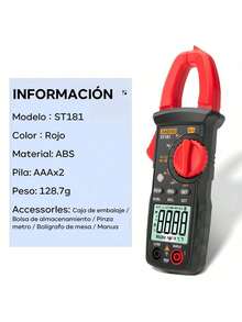 Digital Clamp Meter 4000 Counts, Auto-Ranging Clamp Multimeter, Measures AC Voltage, Current, Resistance, Capacitance, Frequency, Diode Test, NCV Test, Hook Multimeter, Clamp Meter With NCV And Backlit Display, Capacitance Multimeter, Resistance, Live Wire Tests, Diodes, Continuity - Red - View 3