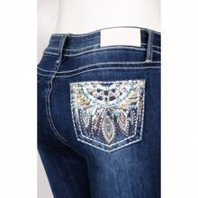 Women's Rhinestone Bootcut Jeans - 捕夢網 黑暗 - 查看 2
