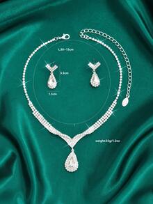 1 bộ trang sức vòng cổ và khuyên tai hình giọt nước đính đá thời trang tối giản dành cho nữ, thích hợp để đeo hàng ngày, đám cưới, tiệc và tiệc tùng (Sản phẩm không bao gồm hộp) - bộ trang sức - Xem 4