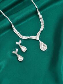 1 bộ trang sức vòng cổ và khuyên tai hình giọt nước đính đá thời trang tối giản dành cho nữ, thích hợp để đeo hàng ngày, đám cưới, tiệc và tiệc tùng (Sản phẩm không bao gồm hộp) - bộ trang sức - Xem 3