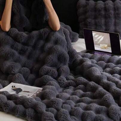 1pc Bubble Fleece Double-Layered Blanket, Luxurious Faux Rabbit Fur Thick & Warm, Comfortable Multi-Purpose Throw For Living Room, Bedroom, Sofa, Great Gift