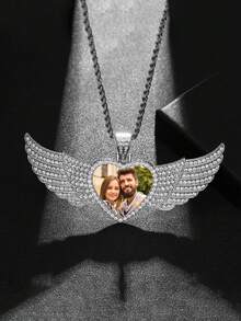 带天使翅膀的定制项链，适合男士、女士、情侣、家庭、万圣节、父亲节、母亲节、圣诞节、情人节、个性化珠宝、礼物、纪念品 - 銀色 - 查看 5