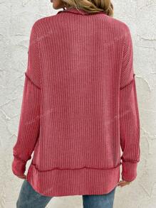Women Long Sleeve Shirts Fall Ribbed Loose Fit Oversized Sweatshirts Casual Side Slit Tunic Tops