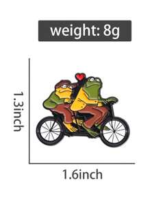 1pc Frog And Toad Enamel Pin Customized Double Bicycle Brooch Cartoon Animal Jewelry Gift For Friends - Multicolor - View 2