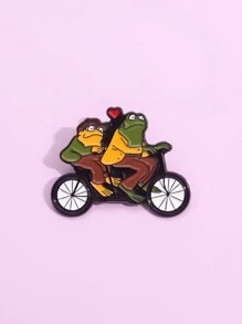 1pc Frog And Toad Enamel Pin Customized Double Bicycle Brooch Cartoon Animal Jewelry Gift For Friends - Multicolor - View 6
