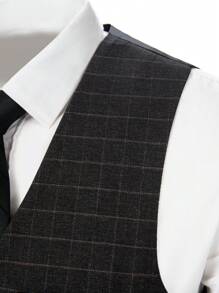3 Piece Men's Grey Plaid Suits Set Blazer Pants Vest Business Style Slim Fit Suitable For Formal Events Parties Size XS-XXXL Fall Winter Gift Clothes Suits For Men - 灰色 - 查看 6