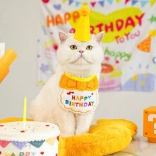 Set de 3 piezas de accesorios de cumpleaños para mascotas, Bufanda y gorra de fiesta de cumpleaños para cachorro/gatito, Set de babero de feliz cumpleaños, de fieltro suave y ajustable, decoraciones de celebración de cumpleaños de mascotas, babero de babeo de cumpleaños de mascota, bufanda para el cuello, gorro de cumpleaños para gato, decoraciones de cumpleaños para mascotas - Multicolor - Ver 1