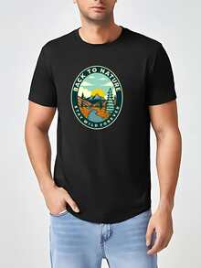 T-Shirt Men's Basic T-Shirt Back To Nature Print 100% Cotton Knit Short Sleeve Round Neck - màu đen - Xem 1
