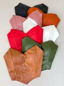 CROPPED LEATHER BACK TIE CORSELET - màu xanh lá - Xem 1