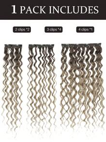 7pcs/Set 20-Inch Long Brown Wavy Clip-In Hair Extensions, Heat Resistant Synthetic Fiber, For Party & Daily Use - Two-Tone - View 8