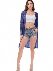 Women's Sparkly Sequin Cardigan Long Sleeve Open Front Glitter Kimono - Màu xanh hải quân - Xem 5