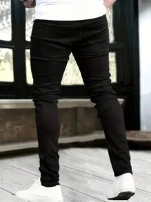 1pc Men's Slim Fit Stretchy Zip Pocket Denim Jeans