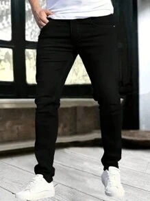 1pc Men's Slim Fit Stretchy Zip Pocket Denim Jeans