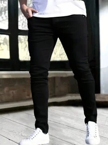 1pc Men's Slim Fit Stretchy Zip Pocket Denim Jeans