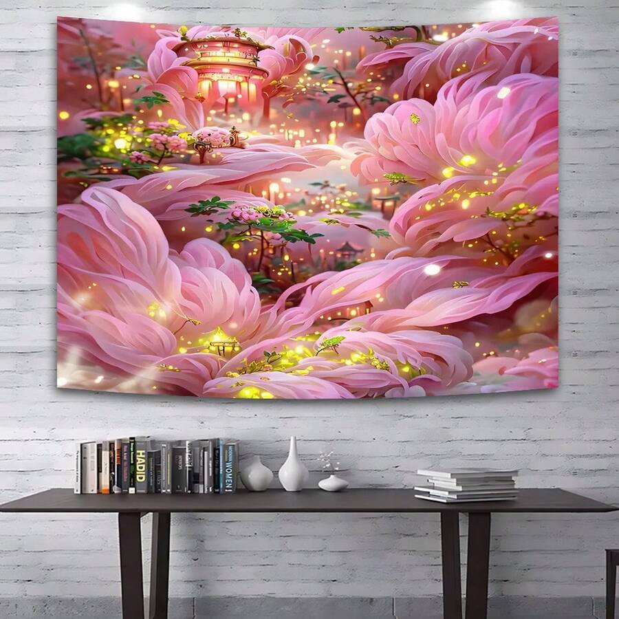 Thảm hoa hồng, Thảm nghệ thuật thẩm mỹ cho phòng ngủ, phòng khách, trang trí nhà cửa, 90g, có thể giặt được, kích thước lớn 79x59 inch, trang trí tiệc trong nhà và ngoài trời, quà tặng cho phụ nữ, bao gồm gói lắp đặt miễn phí, trang trí phòng, cờ cho phòng, đồ dùng trong phòng, thảm treo tường, thảm màu hồng - Nhiều màu - Xem 1