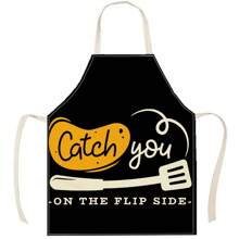 1 件简约图案亚麻围裙，创意趣味时尚印花，防水防油易清洗，适用于烹饪烘焙厨房，创意家居围裙，工作制服 - 彩色 - 查看 2