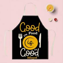 1 件简约图案亚麻围裙，创意趣味时尚印花，防水防油易清洗，适用于烹饪烘焙厨房，创意家居围裙，工作制服 - 彩色 - 查看 6