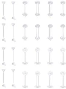 AVYRING 24Pcs Clear Earrings Plastic Earrings For Sports 16g Clear Cartilage Earrings Stud Plastic Helix Tragus Earring Medusa Monroe Piercing Retainer Clear Lip Rings Labret Retainers For Work Surgery