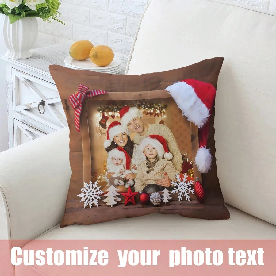 1 件个性化照片圣诞靠垫套，圣诞装饰定制枕套，适合圣诞节和情人节装饰礼物，秋冬季热销，柔软舒适 - 彩色 - 查看 1