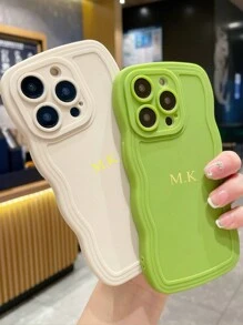 1pc Personalized Wavy Creative Phone Case, Customizable Letter Name Design, Minimalist Chic Couples Phone Case Soft Cover For IPhone 16 15 14 Pro Max 13 12 11 Plus, Suitable For Valentine's Day, Birthday, Holiday Gifts For Him/Her, Anniversary Wedding Gifts For Parents (TPU, Foil Stamping)
