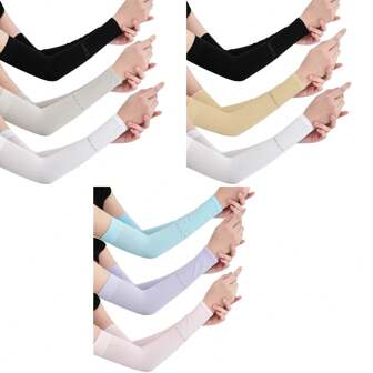 3 Pairs UPF 50+ UV Protection Compression Arm Sleeves - Unisex For Outdoor Sports & Activities: Cycling, Running, Basketball - Plus Size