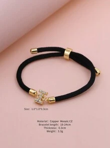 2024新款锆石水晶A-Z字母可调节编织手链，简约风格，女士珠宝礼品