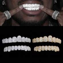 THATBOY 1 PC Hip Hop Cubic Zirconia Teeth Grills 10 Teeth Top Bottom Grills Dental Mouth Punk Tooth Caps Cosplay Rapper Jewelry - Multicolor - View 13