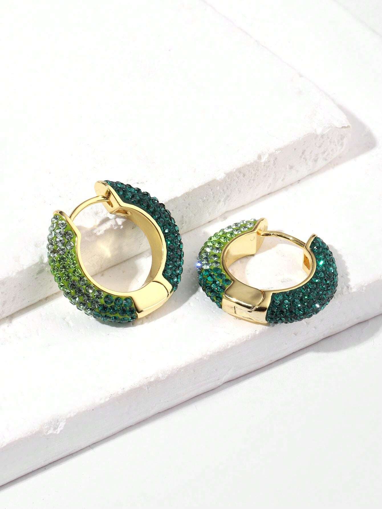 Christmas Green 925 Sterling Silver Inside Out Crystal Hoop Earrings