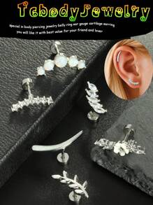 1-6pcs 16G Cartilage Earring Set Stainless Steel Flower Opal CZ Stud Earrings Flat Back Cartilage Conch Helix Piercing Jewelry For Women Valentines,Mom,Mother,Mother's Day,Gift