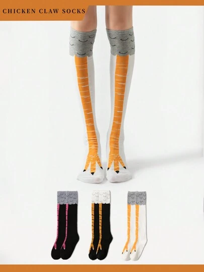 1/2/3/6 pares de meias divertidas e engraçadas com estampa de pata de galinha, estilo outono/inverno, para academia, casa, esportes ao ar livre, festas e para usar no dia a dia. Macias, confortáveis, respiráveis e quentinhas, ideais para meninos e meninas na faculdade. Meias longas e aconchegantes para casais.