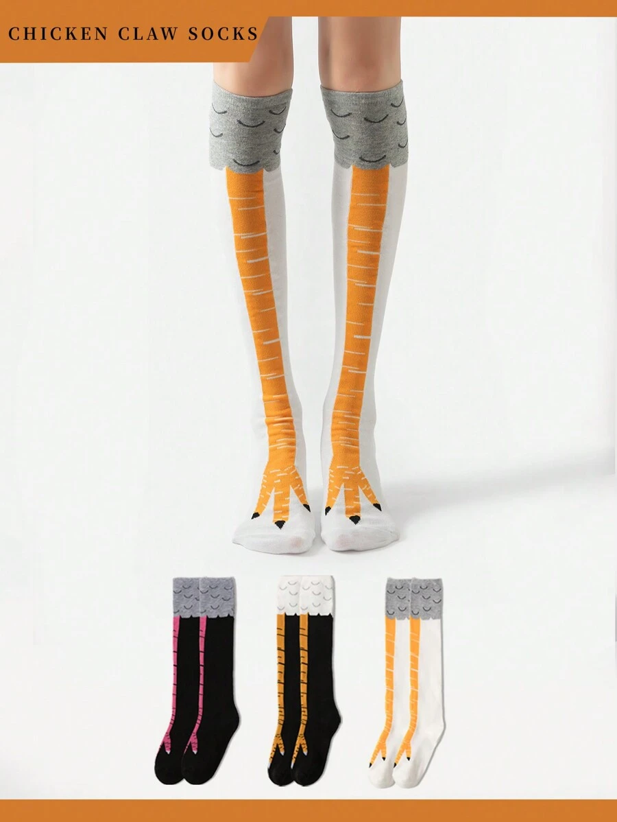 1/2/3/6 Pairs Of Random Autumn And Winter Style Funny And Fun Chicken Claw Socks Gym Home Outdoor Sports Dress Party Fun Dress Boys And Girls Campus Daily Soft, Skin Friendly, Comfortable, Breathable, Warm Men And Women Couple Long Socks, Cozy - Multicolor - View 1