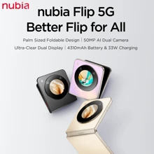 nubia 翻盖 5G 手机阳光金，6.9 英寸 120Hz AMOLED 显示屏，50MP AI 双摄像头，4310mAh 电池，33W 充电，超清晰双显示屏，口袋可折叠设计，出色的夜间相机，手势和微笑拍照，双向智能解锁 - Sunshine Gold - 查看 2