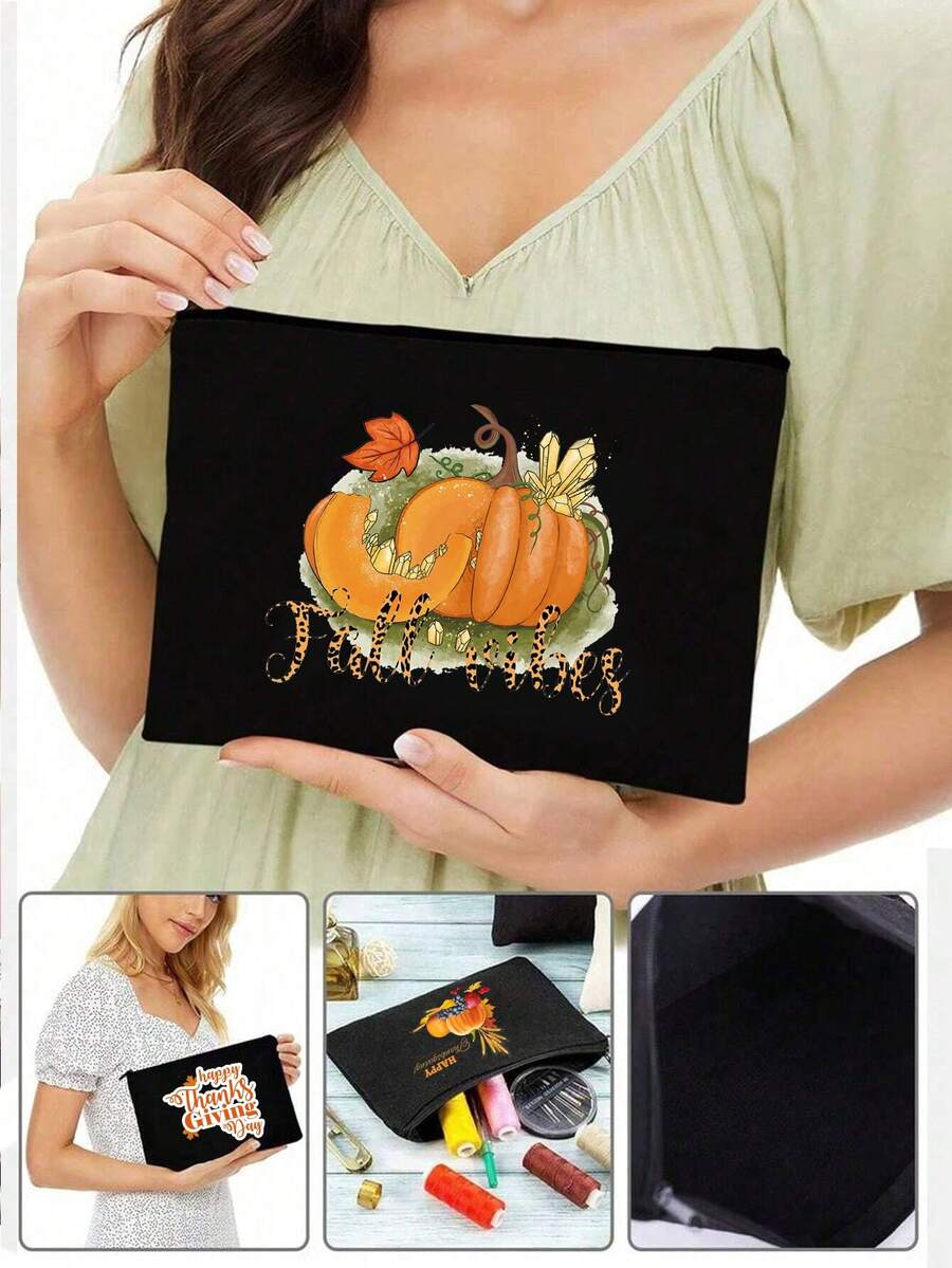 Thanksgiving Special Edition Makeup Bag | Fashionable Portable Makeup Bag | Holiday Themed Storage Bag | Multi-Functional Makeup Tool Organizer Bag | High-Quality Zipper Travel Bag | Autumn/Winter Holiday Travel Storage Bag, Christmas Gift, Thanksgiving Gift