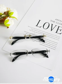 2024 New Frameless Trimmed Carved Decor Men's Fashion Business Casual All-Match Personalized Decoration Glasses