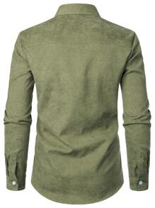 Men's Corduroy Color Block Plaid Long Sleeve Casual Business Shirt