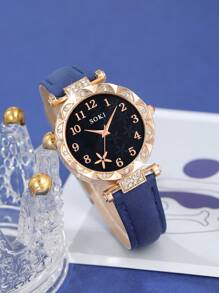 6Pcs/Set Ladies Watch Ladies Fashionable Casual Quartz Watch And Minimalist & Fashionable Five Petals Flower Necklace Earrings Rings Bracelet Watch For Women Suitable For Daily Wear, Back-To-School Season, Graduation Season, Thanksgiving, Couples, The Best Gifts Watch Box Not Included