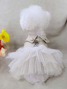 1 件宠物服装，可爱闪光迷你裙装，适合小狗幼猫，米色 - 米色 - 查看 4