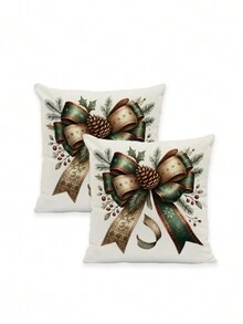 2 件圣诞冬季枕套套装，水彩复古铃铛蝴蝶结圣诞老人雪人农舍靠垫套，适用于家居装饰，方形沙发客厅卧室，4 个季节（无填充物） - 彩色 - 查看 13