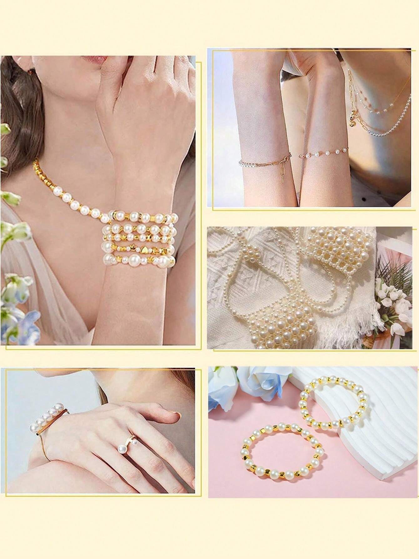A Set Carry Tool ABS Round Shape Imitation Pearls White Spacer Beads