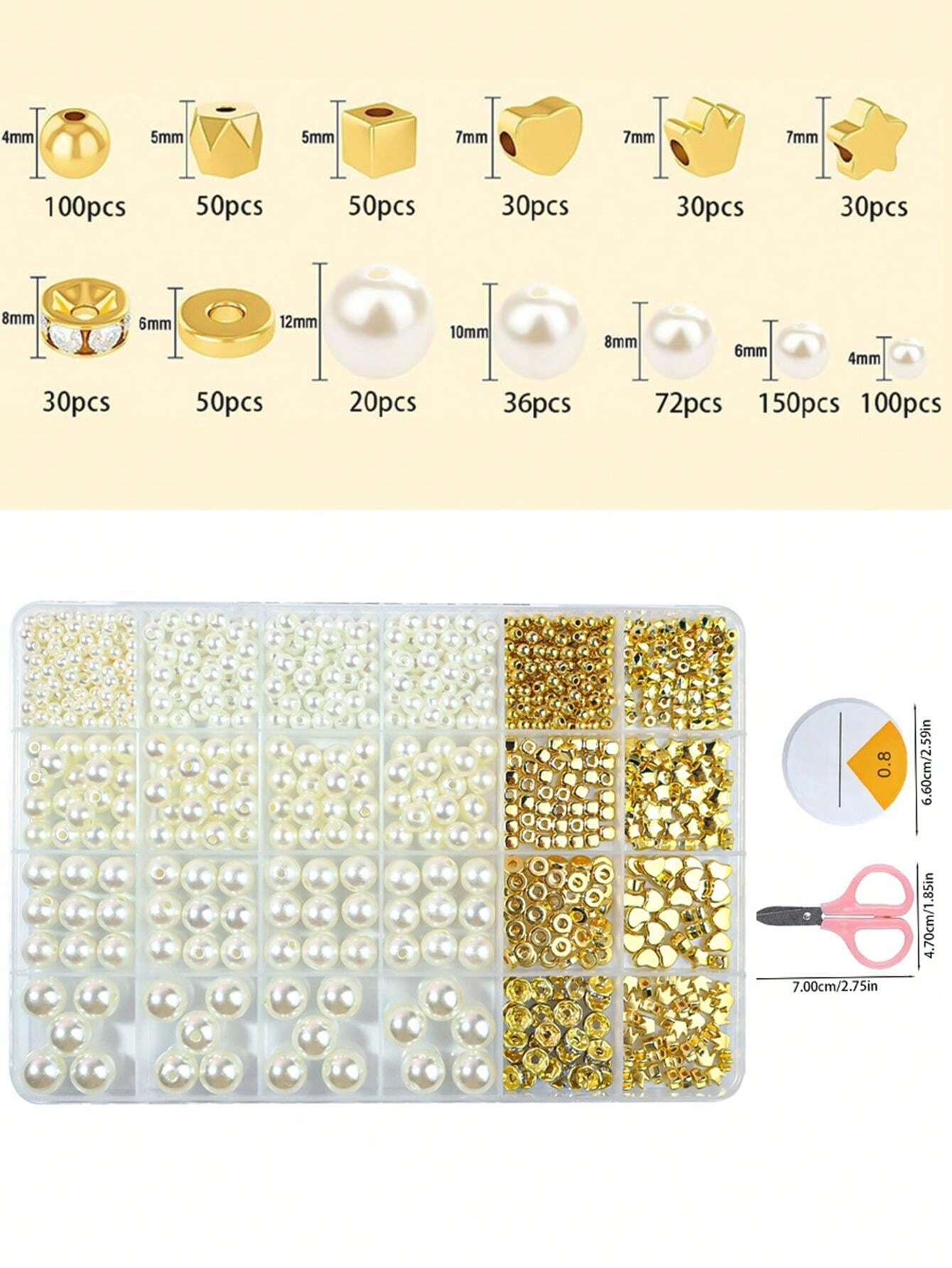 A Set Carry Tool ABS Round Shape Imitation Pearls White Spacer Beads