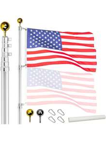 25/30 FT Flag Poles For Outside Telescoping Pole Holder Aluminum Heavy Duty Flag Pole In Ground Flag Stand With American Flags For Outside 3x5for House,Yard,Commercial,Residential - silver-25ft - View 1